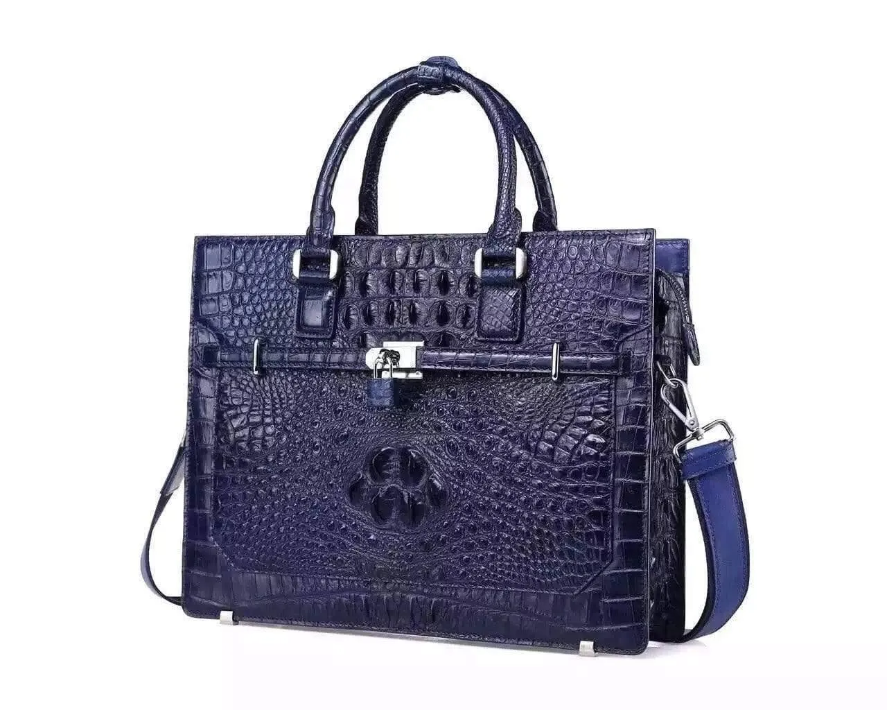 Genuine Crocodile Briefcase For Men,Messenger,Laptop, Business Bag In Dark Blue