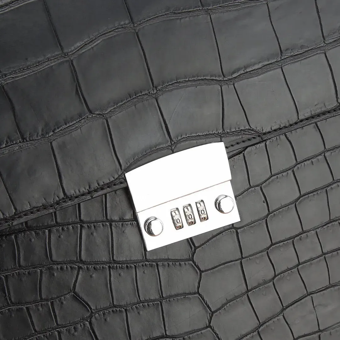 Genuine Crocodile Leather Briefcase Password Lock Buiness Bag Black