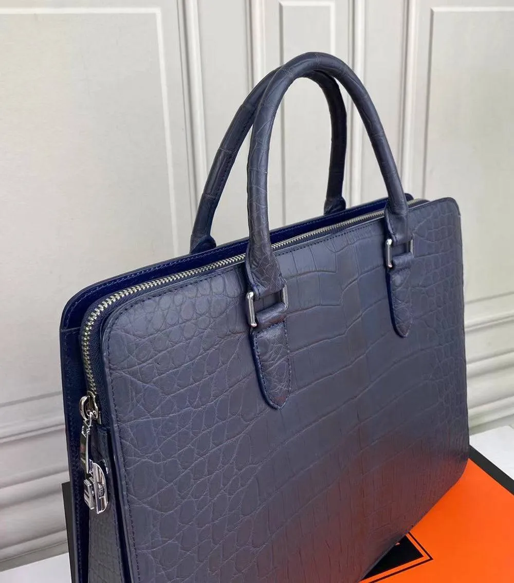 Genuine Crocodile Leather Laptop Briefcase With Passcode Knock Blue