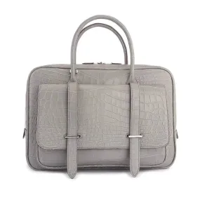 Genuine Crocodile Leather  Postman Bag Mens  Messenger Bussiness Document Travel Laptop Briefcase  Bags Light Grey