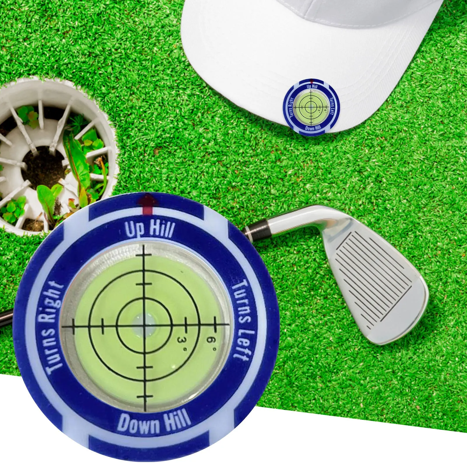 Golf Hat Clip Ball Marker with High Precision Green Reading Aid