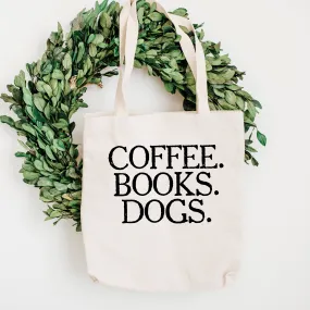 Grocery Bag - Coffee Books Dogs Canvas Tote Bag - Reusable Cotton Shopping Market Bag