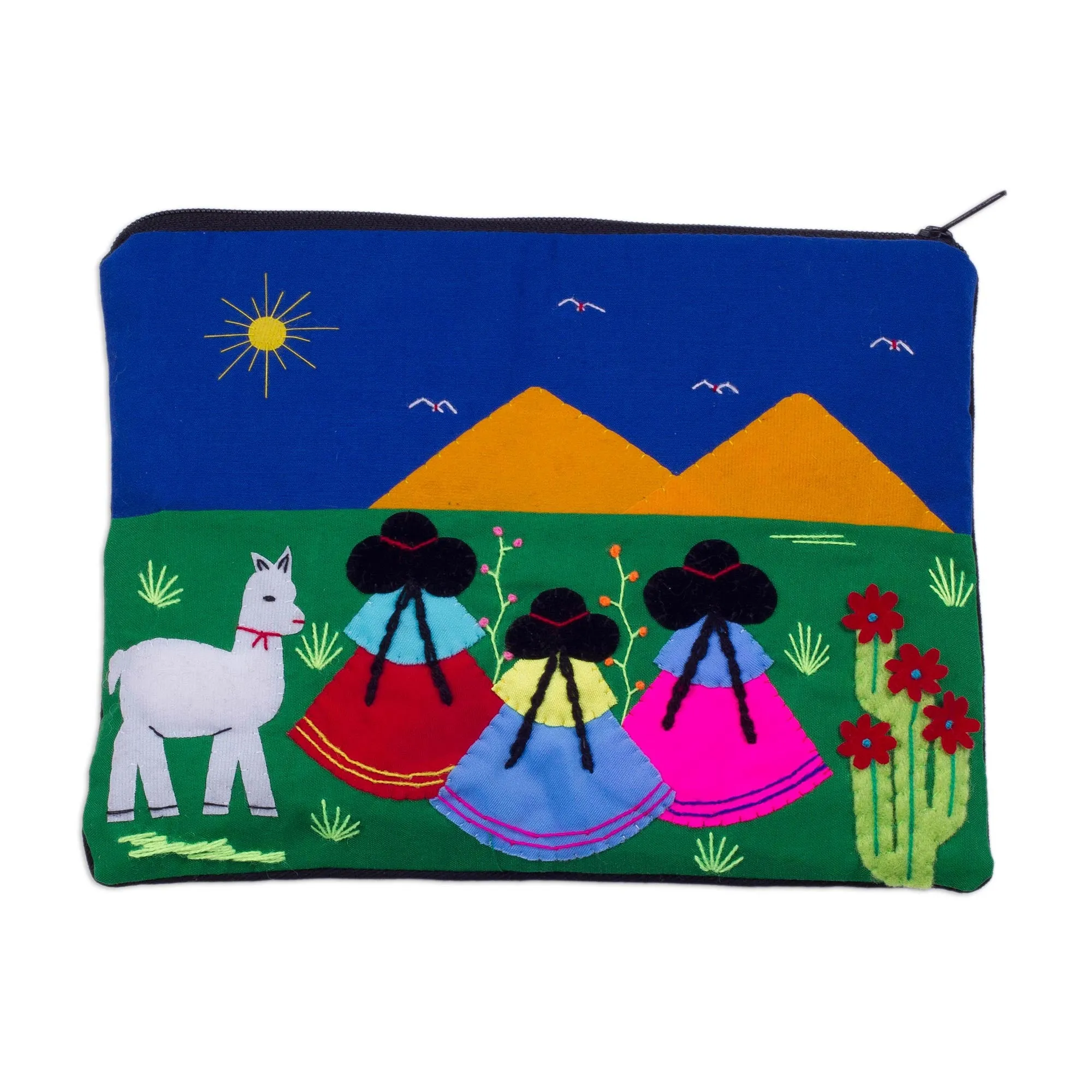 Handcrafted Cotton Blend Patchwork Cosmetic Bag from Peru - Walk in the Countryside | NOVICA