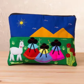 Handcrafted Cotton Blend Patchwork Cosmetic Bag from Peru - Walk in the Countryside | NOVICA