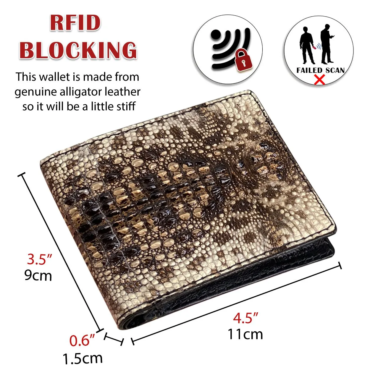 Handmade Natural Alligator Bifold Wallet RFID Blocking | VINAM-05