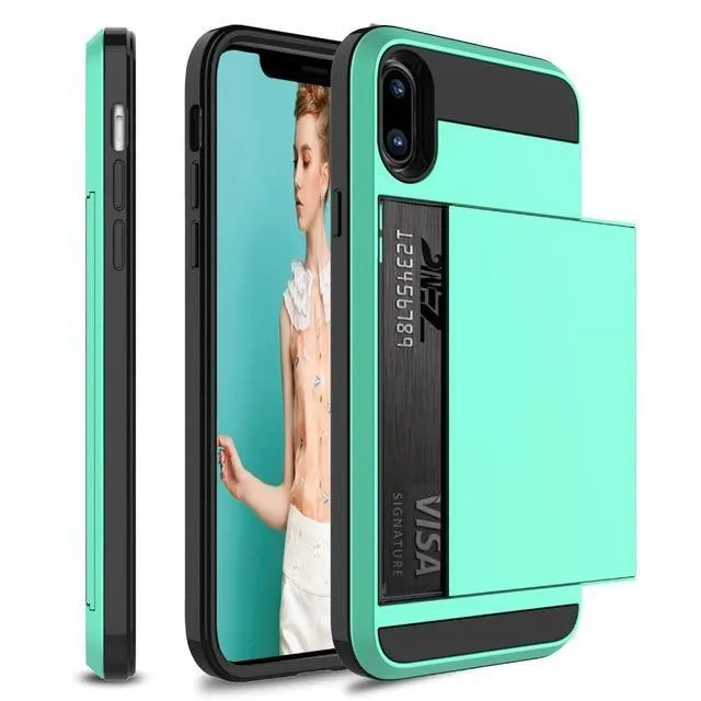 Hybrid Armour Case for iPhone Wallet Case Card Holder