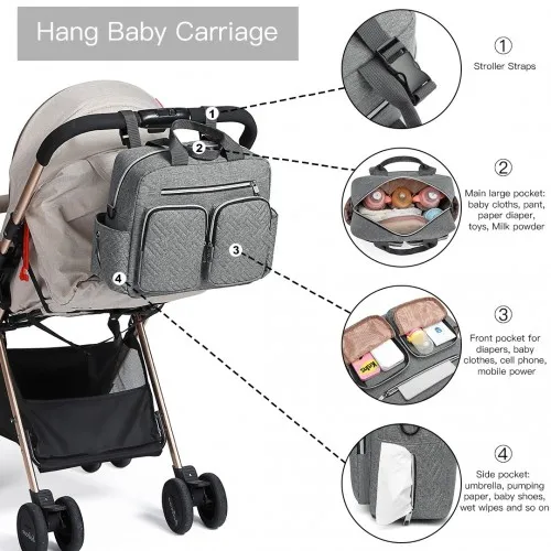 Kono Durable & Functional Changing Tote Bag - Grey | Perfect for On-the-Go Parents