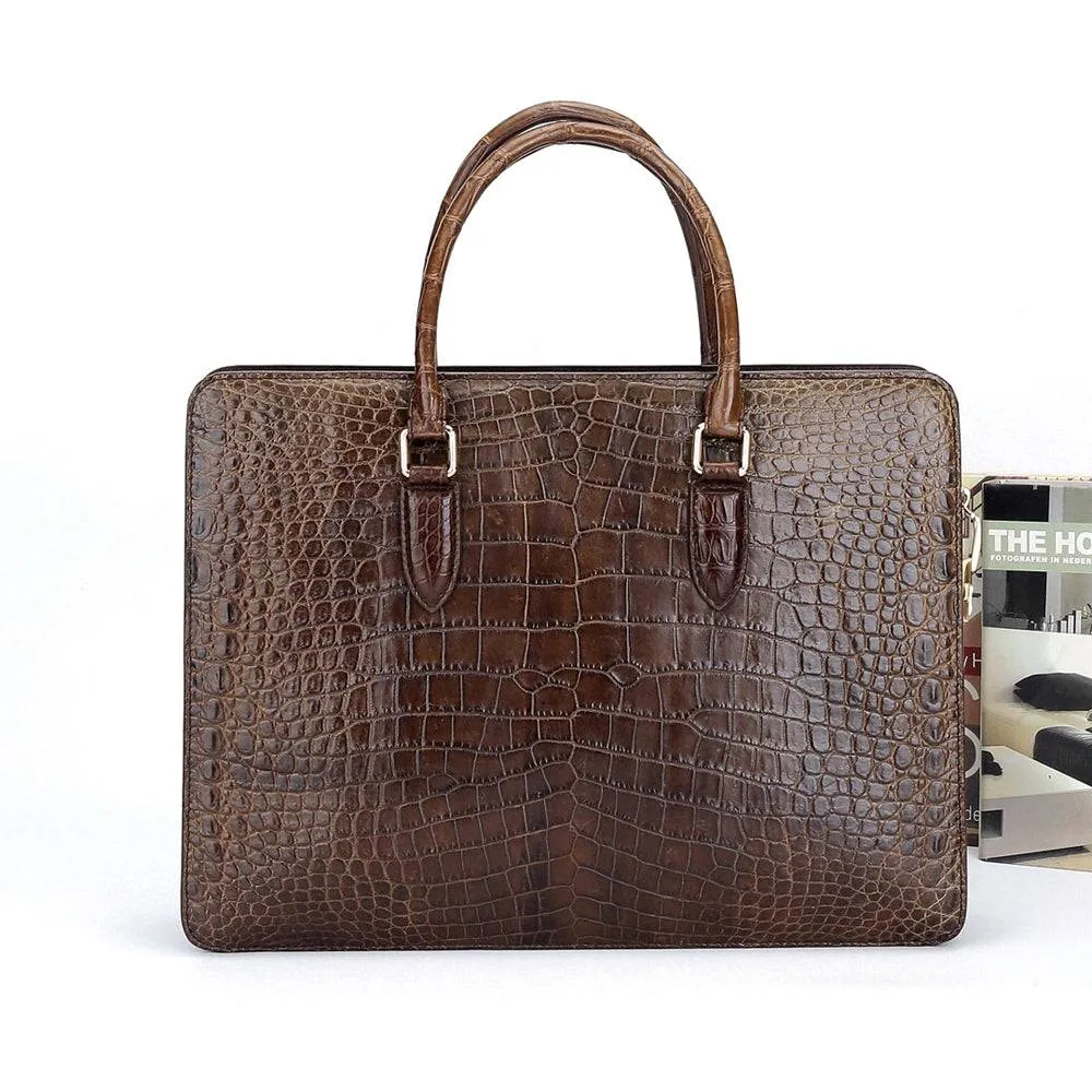 Large Crocodile Leather Laptop Business Briefcase With Password Code Lock