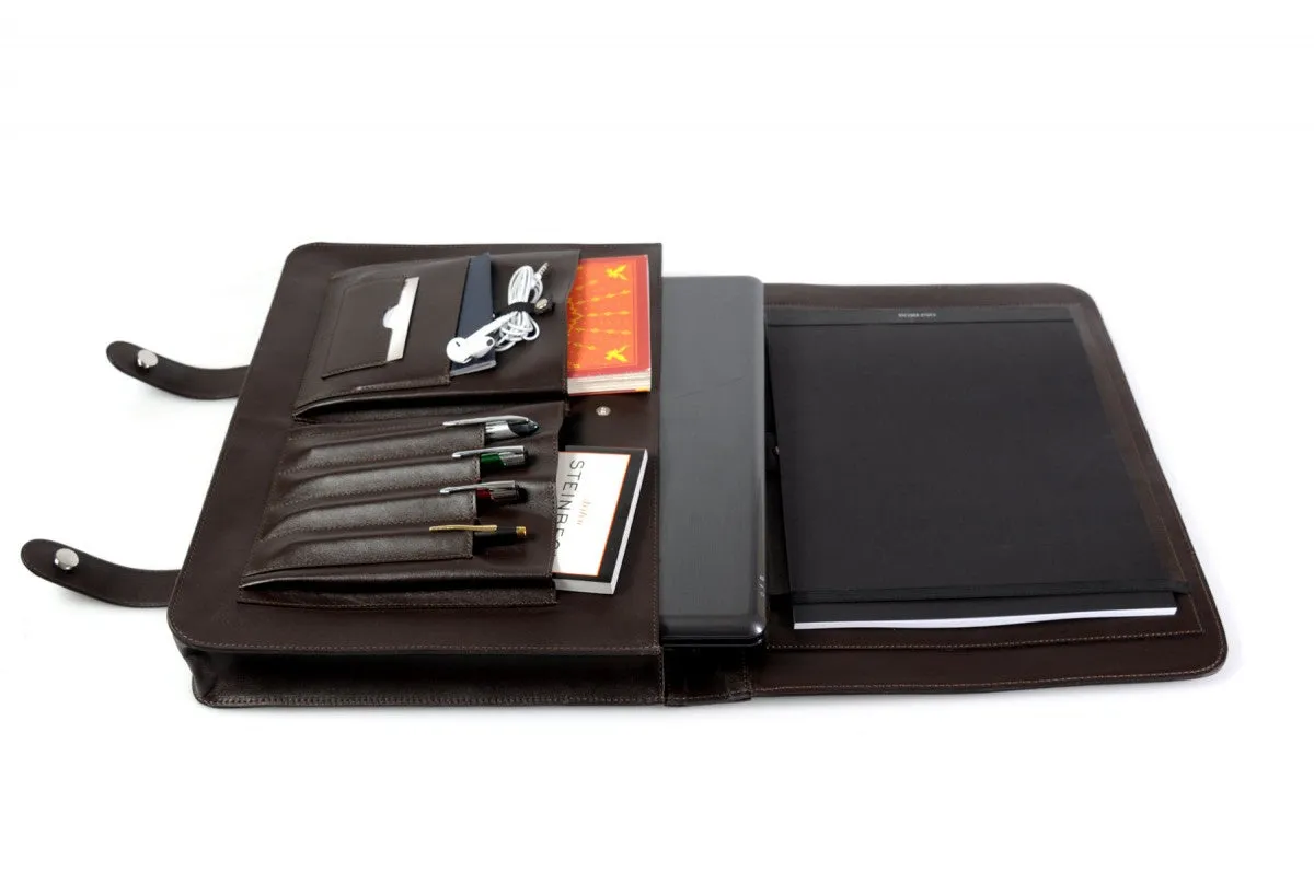 Leather Briefcase - Soft Leather Conference Case - Walnut Brown