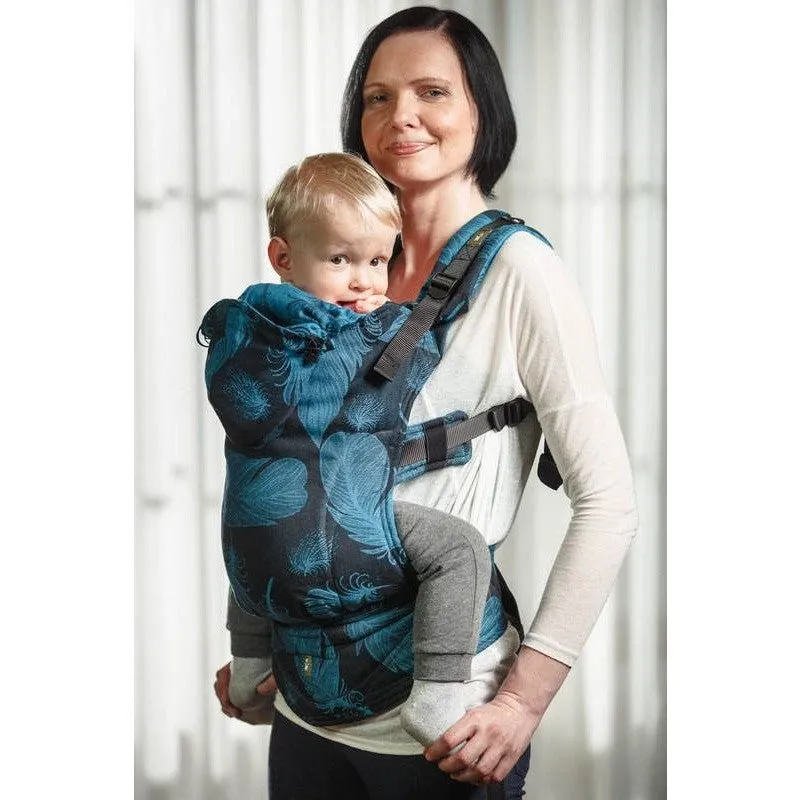 Lenny Lamb Ergonomic Carrier (BABY) - Feathers Turquoise & Black - Second Generation.