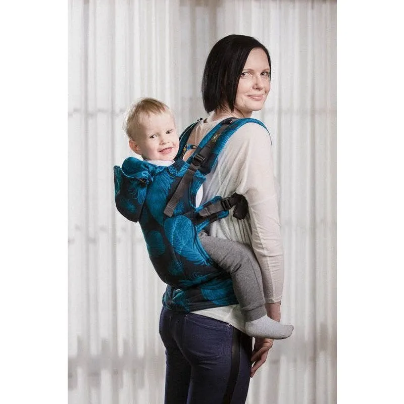 Lenny Lamb Ergonomic Carrier (BABY) - Feathers Turquoise & Black - Second Generation.