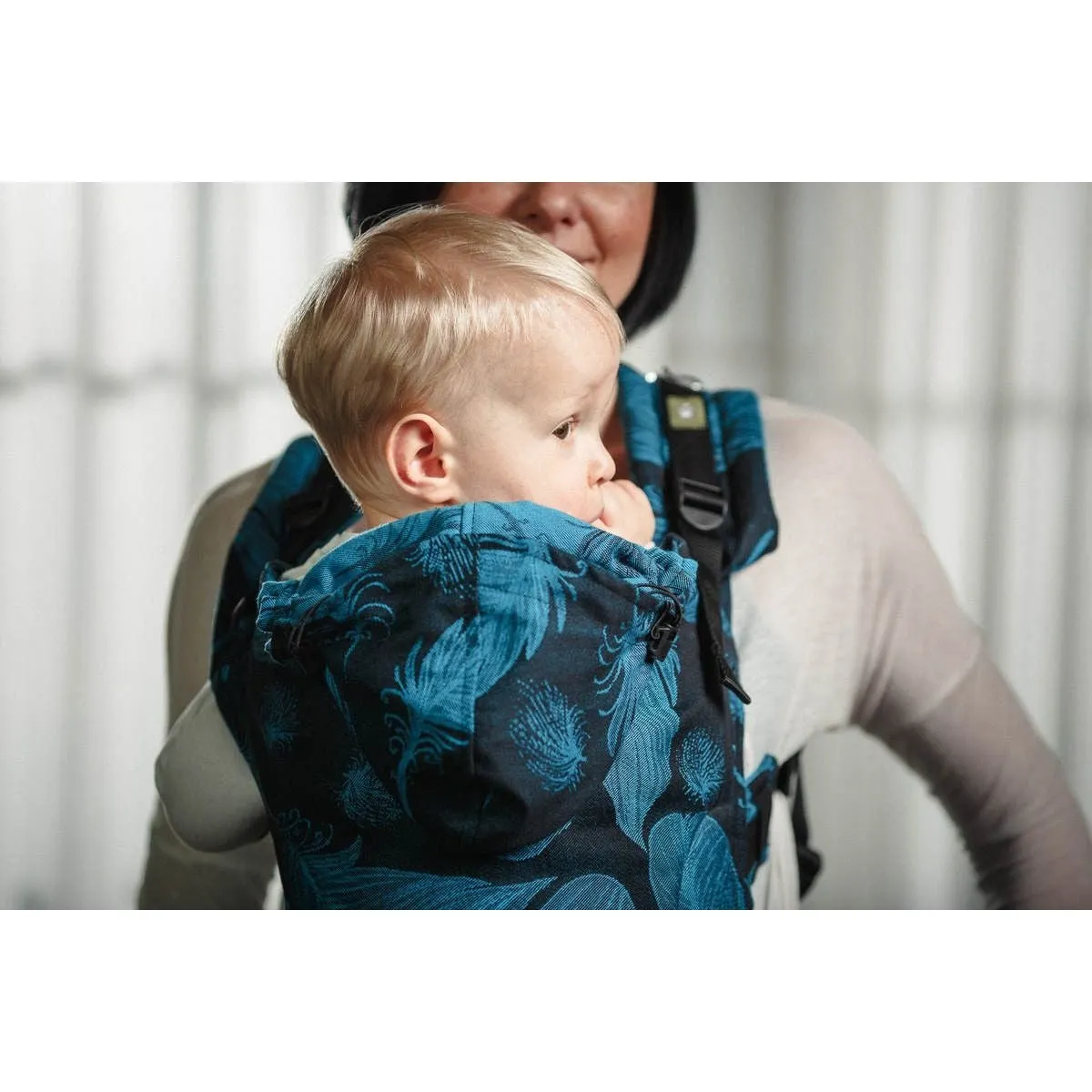 Lenny Lamb Ergonomic Carrier (BABY) - Feathers Turquoise & Black - Second Generation.