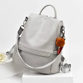 Light Grey Faux Leather Waterproof Backpack