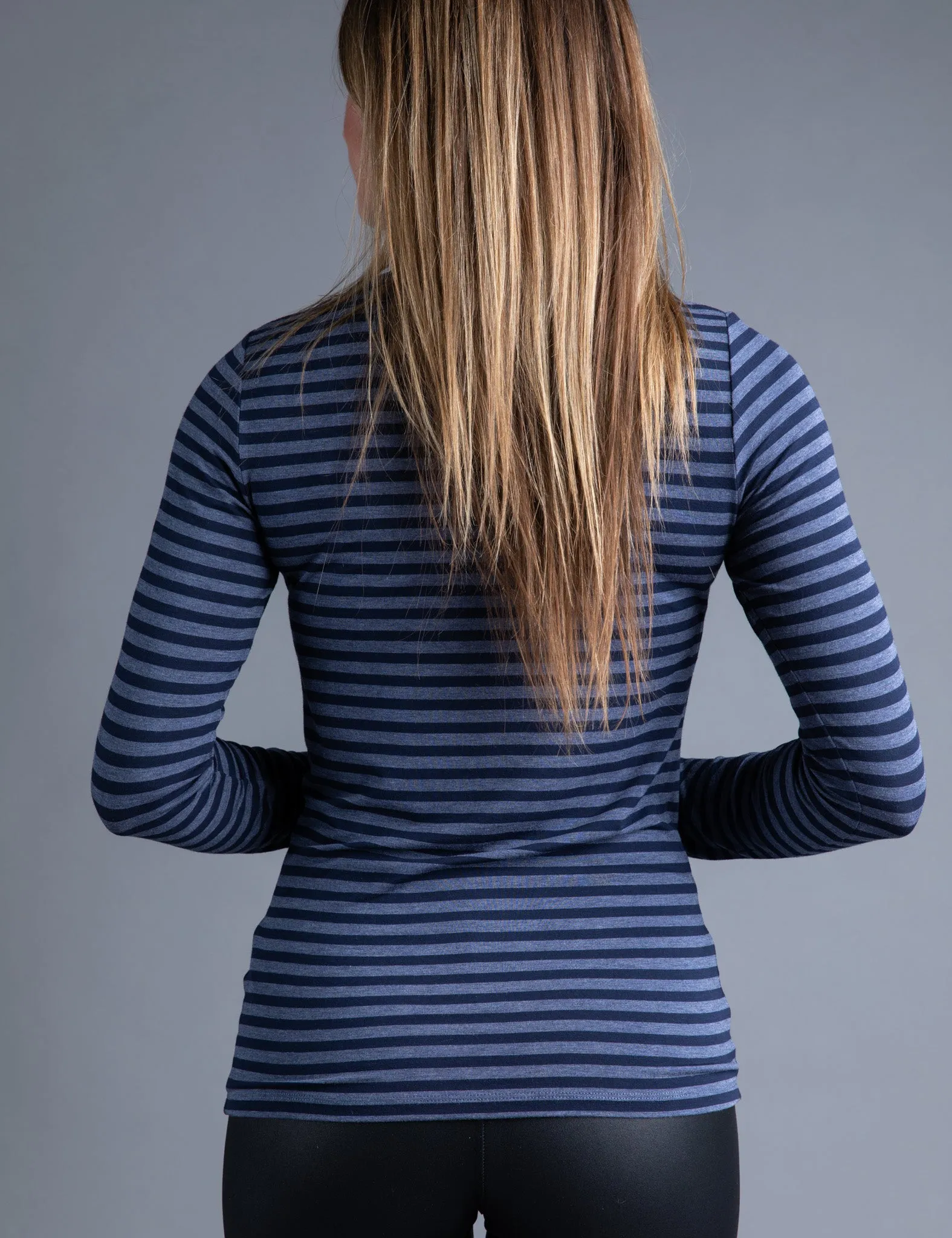 Majestic Long Sleeve Viscose Striped Crewneck in Denim/Marine