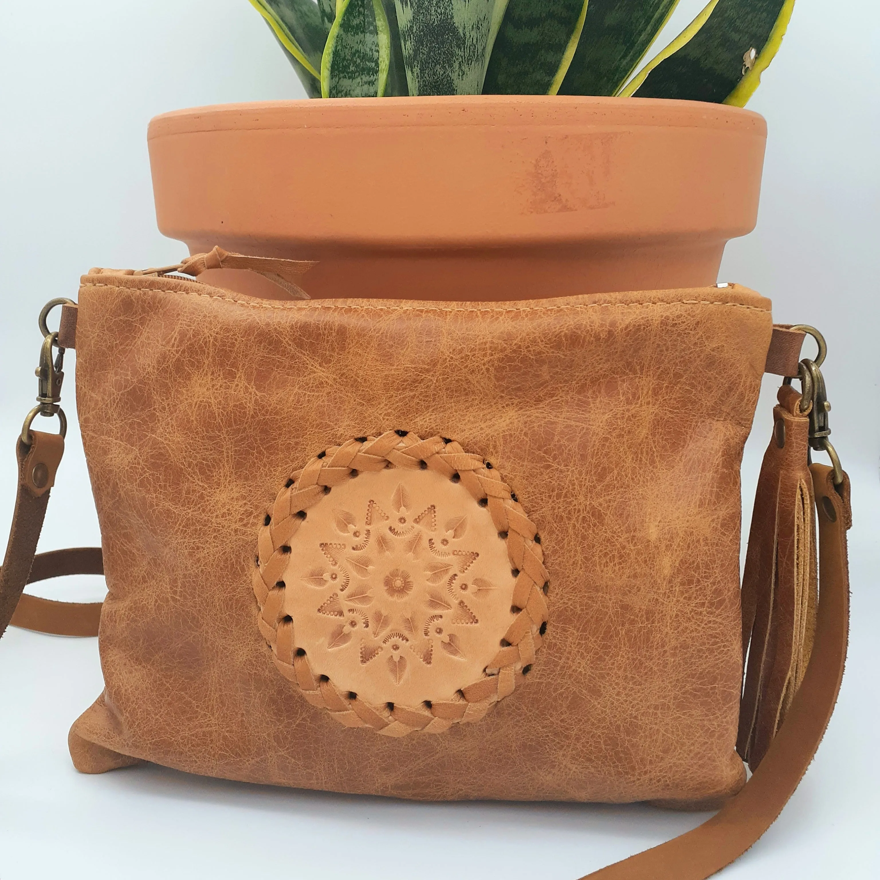 Mandala Leather Zip Bag