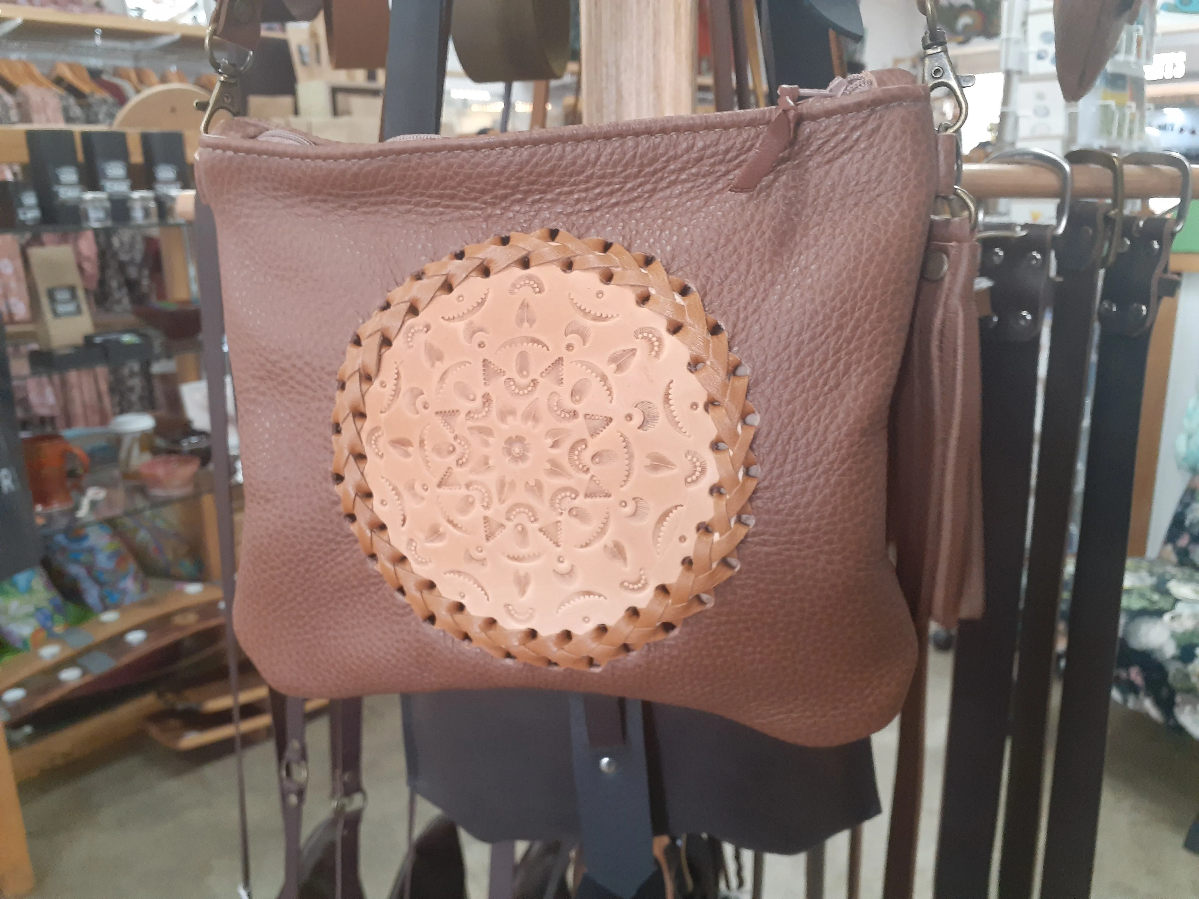 Mandala Leather Zip Bag