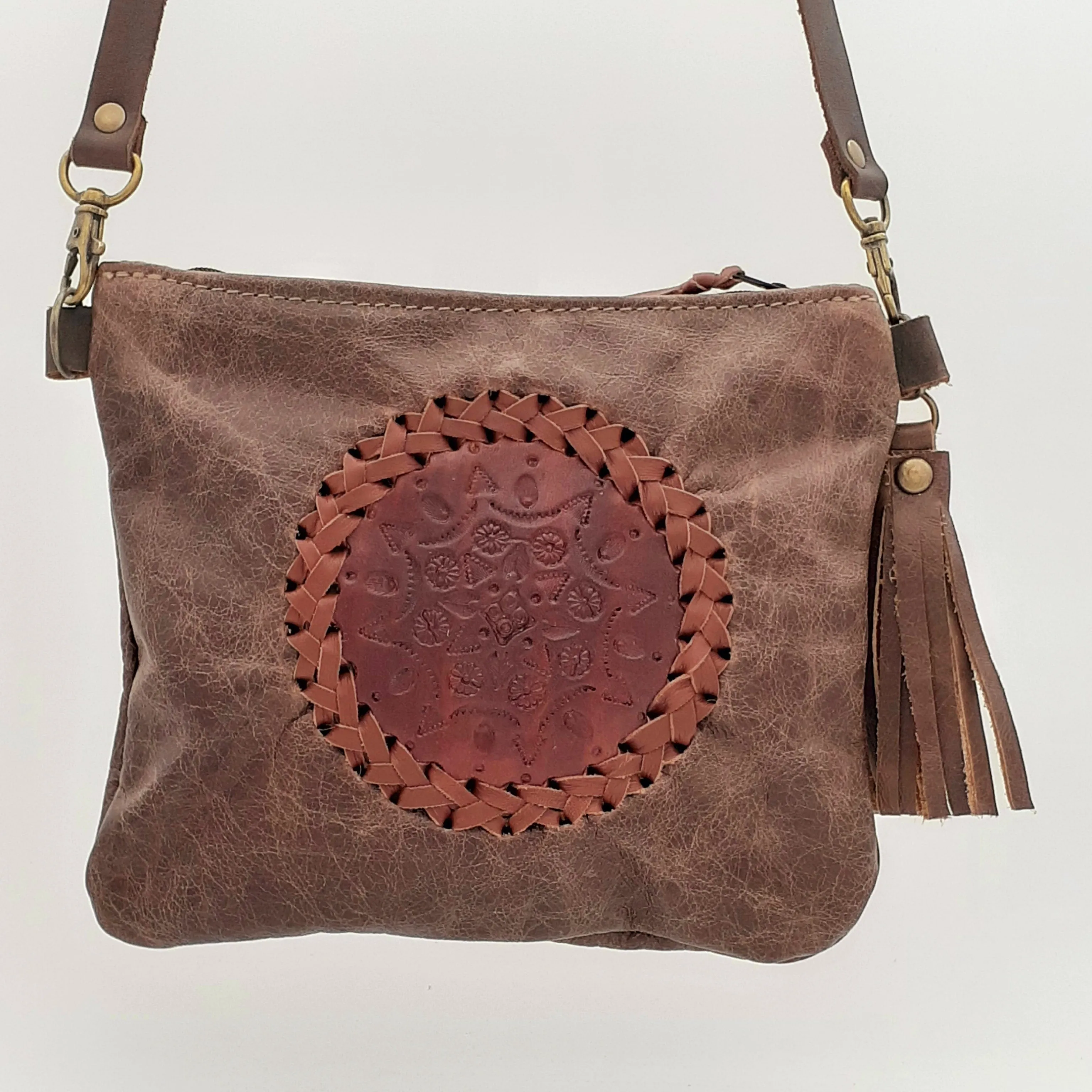 Mandala Leather Zip Bag