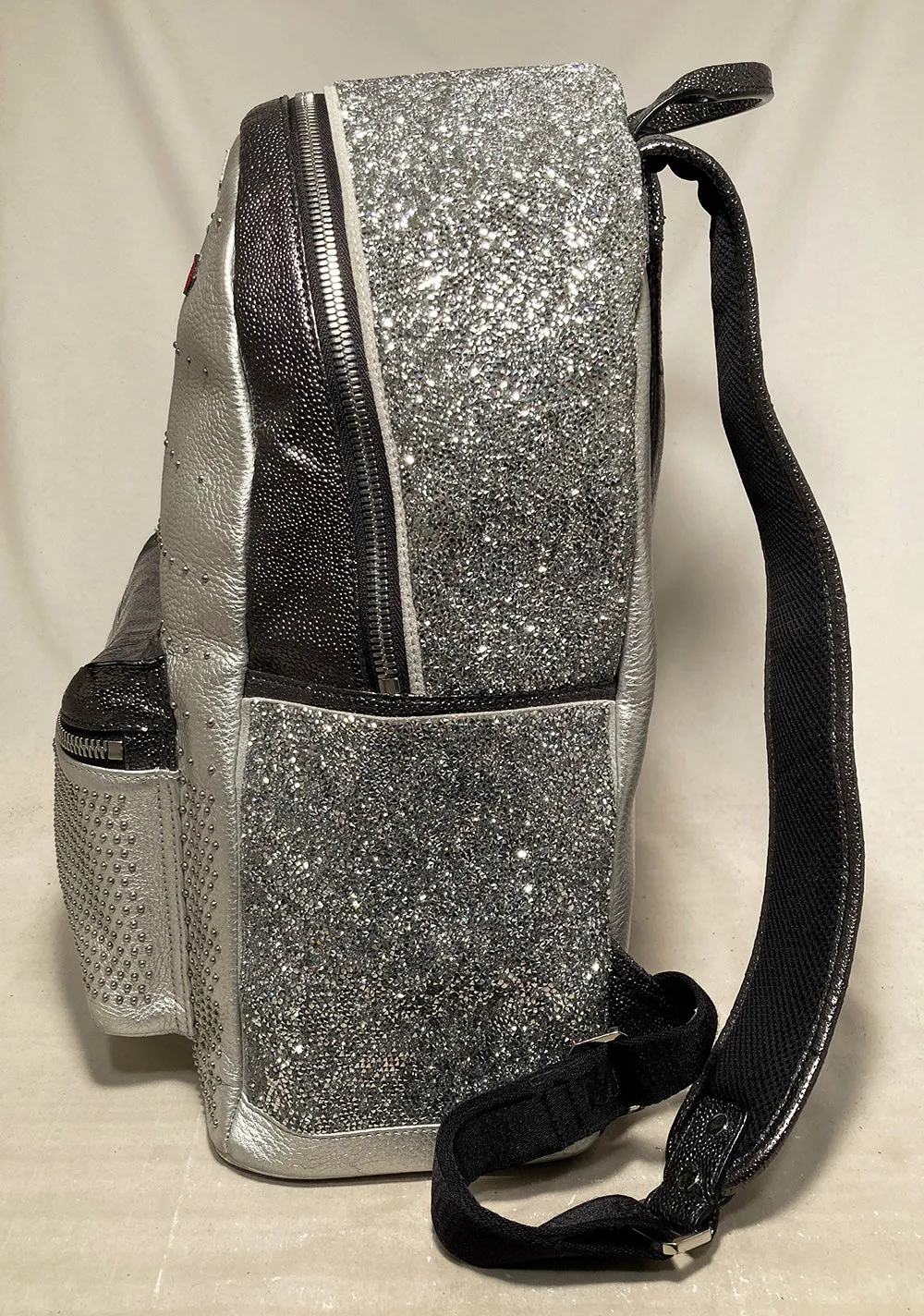 MCM Special Edition Silver Leather Swarovski Crystal Backpack with Rabbit Charm