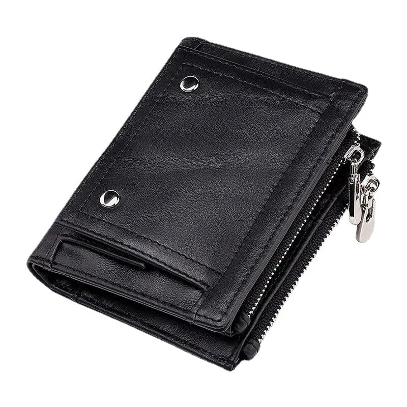 Men Genuine Leather RFID Anti-theft Double Zipper Retro Business Multi Card Slot Holder Wallet