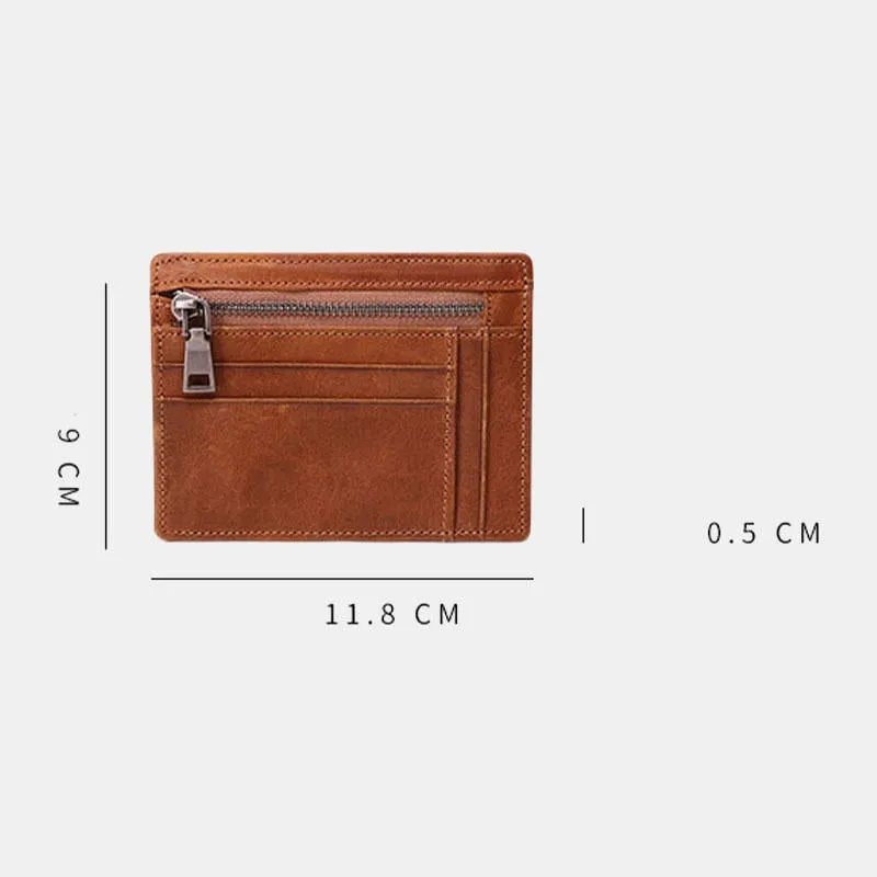 Men Genuine Leather Viintage RFID Blocking Anti-Theft Thin Cash Wallet Zipper Coin Bag