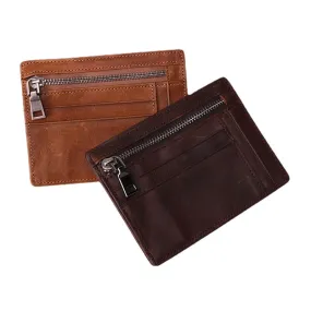 Men Genuine Leather Viintage RFID Blocking Anti-Theft Thin Cash Wallet Zipper Coin Bag