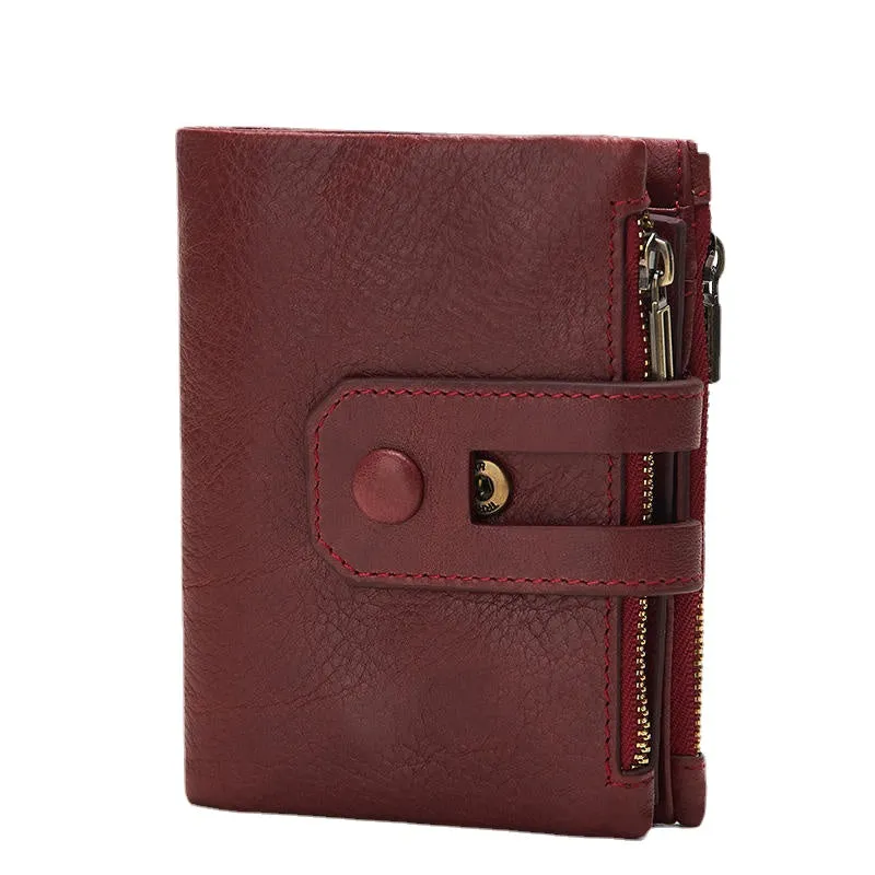 Men Genuine Leather Vintage Multi-slots Card Holder Zipper Anti-theft Small Short Wallet Purse