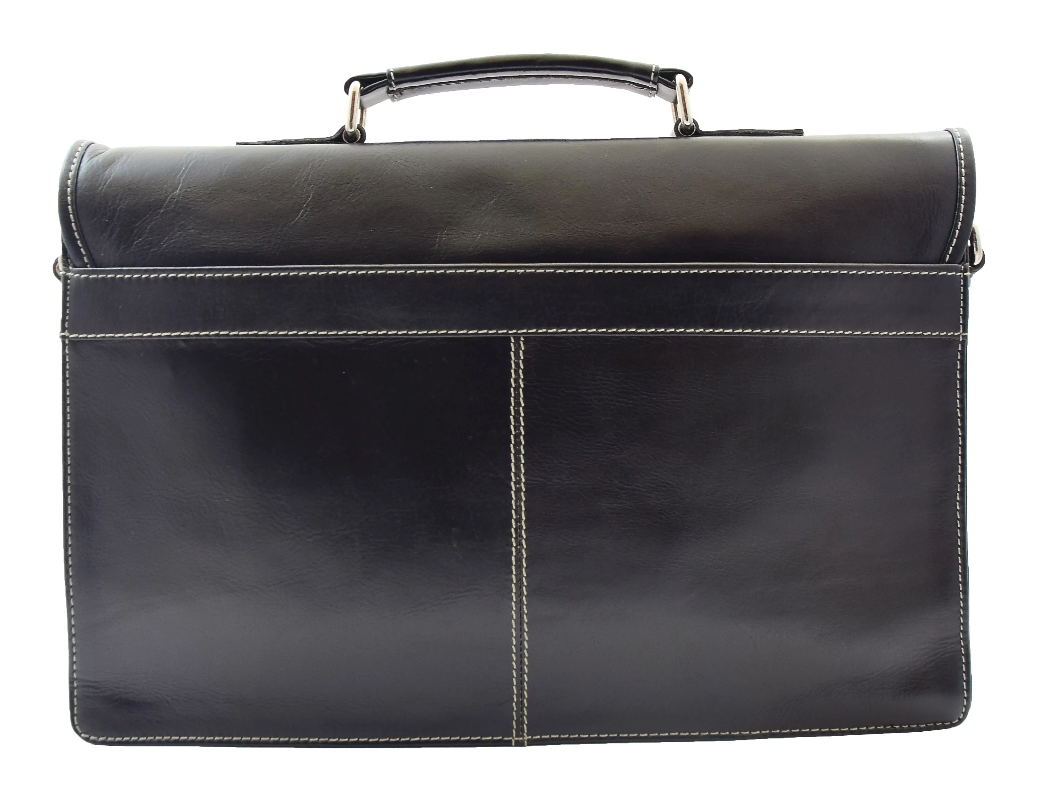 Mens Leather Briefcase Slimline Shoulder Office Bag Lima Black