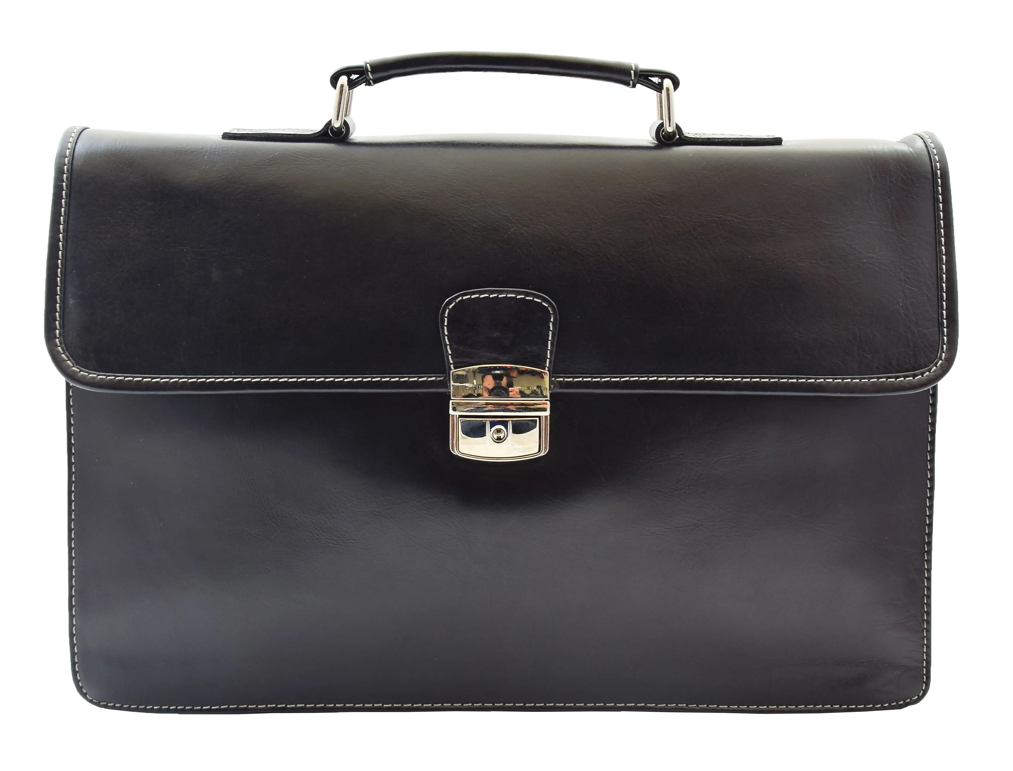 Mens Leather Briefcase Slimline Shoulder Office Bag Lima Black