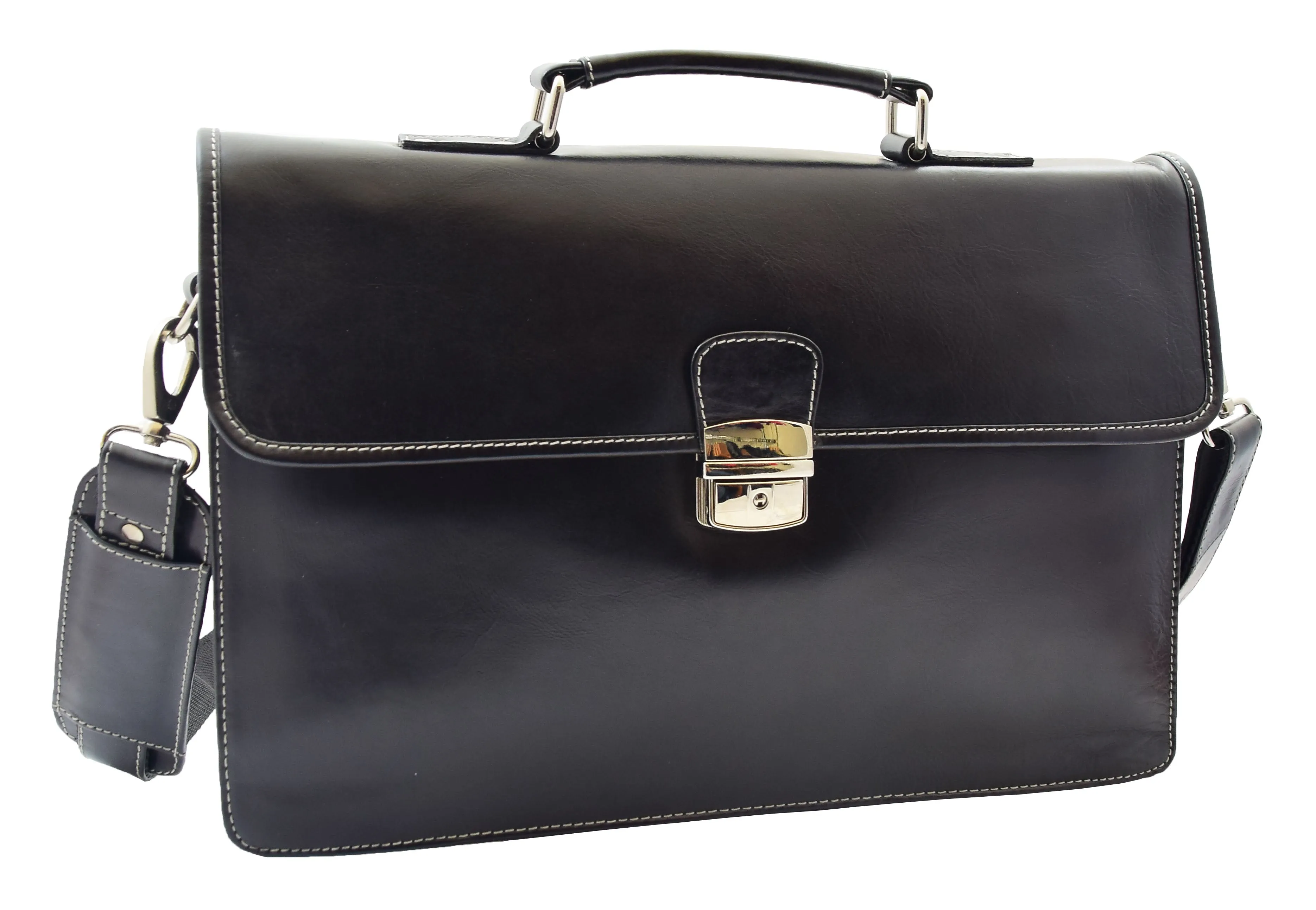 Mens Leather Briefcase Slimline Shoulder Office Bag Lima Black