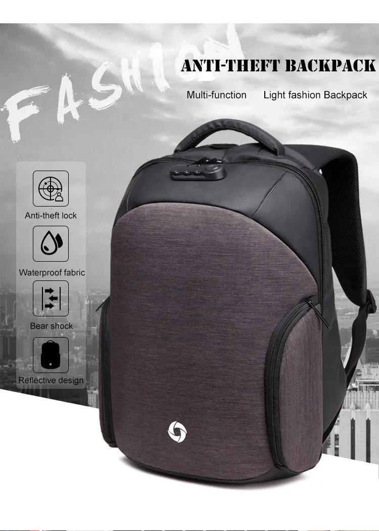 Men's Medium Anti-Theft 15" Laptop Backpack with USB Charging and TSA Lock