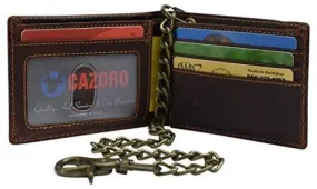 Mens Real Grained Leather Vintage Chained Wallet RFID Purse Credit Card Holder