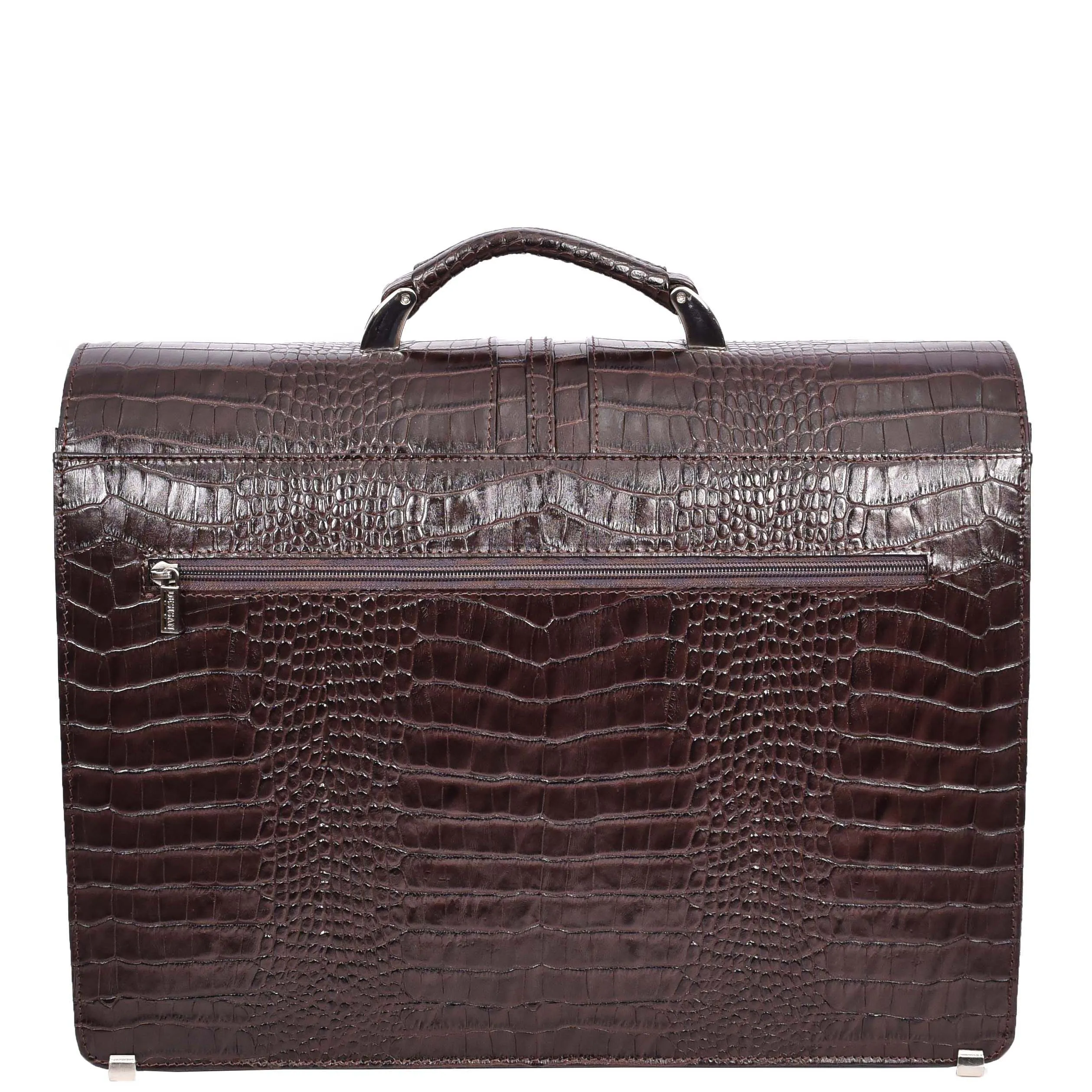 Mens Real Leather Croc-Print Briefcase Classic Bag Organiser Messenger Carter Brown