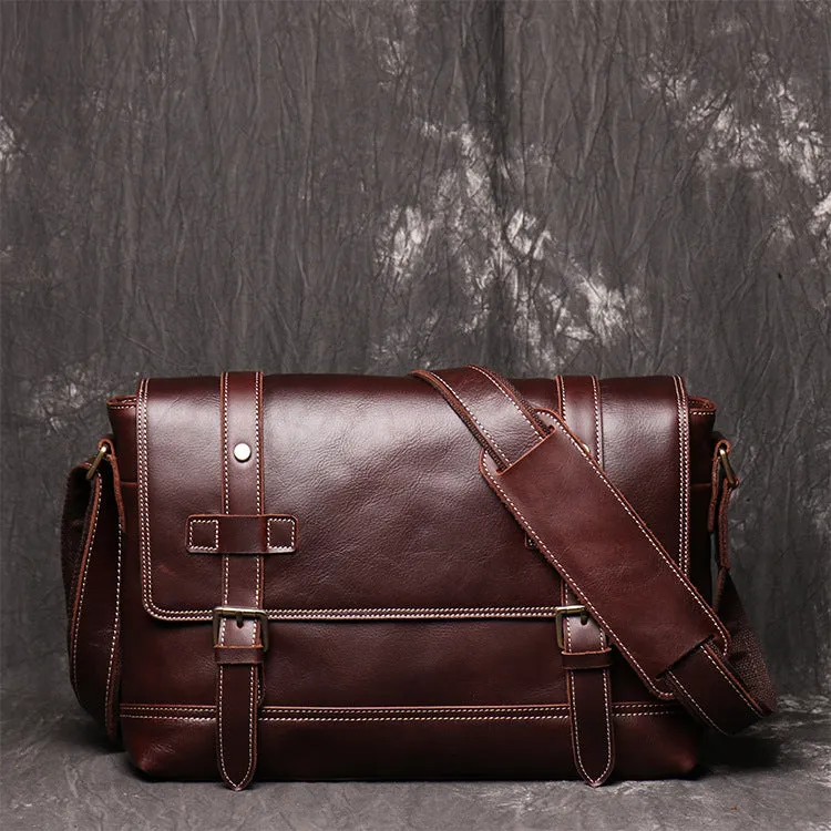 Men's Vintage Mad Horse Leather Single Shoulder Bag With Large Capacity Postman Bag,Leather Cross Body Bag