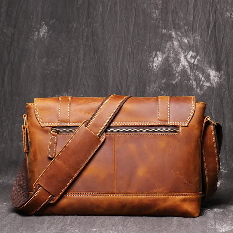 Men's Vintage Mad Horse Leather Single Shoulder Bag With Large Capacity Postman Bag,Leather Cross Body Bag