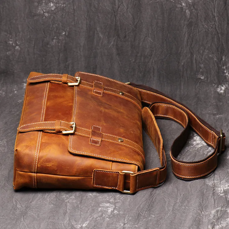 Men's Vintage Mad Horse Leather Single Shoulder Bag With Large Capacity Postman Bag,Leather Cross Body Bag