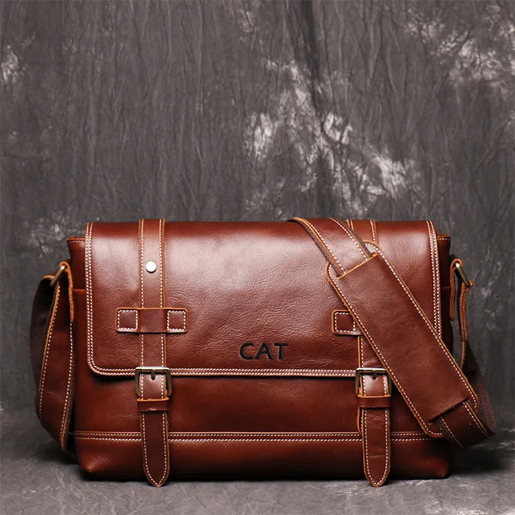 Men's Vintage Mad Horse Leather Single Shoulder Bag With Large Capacity Postman Bag,Leather Cross Body Bag