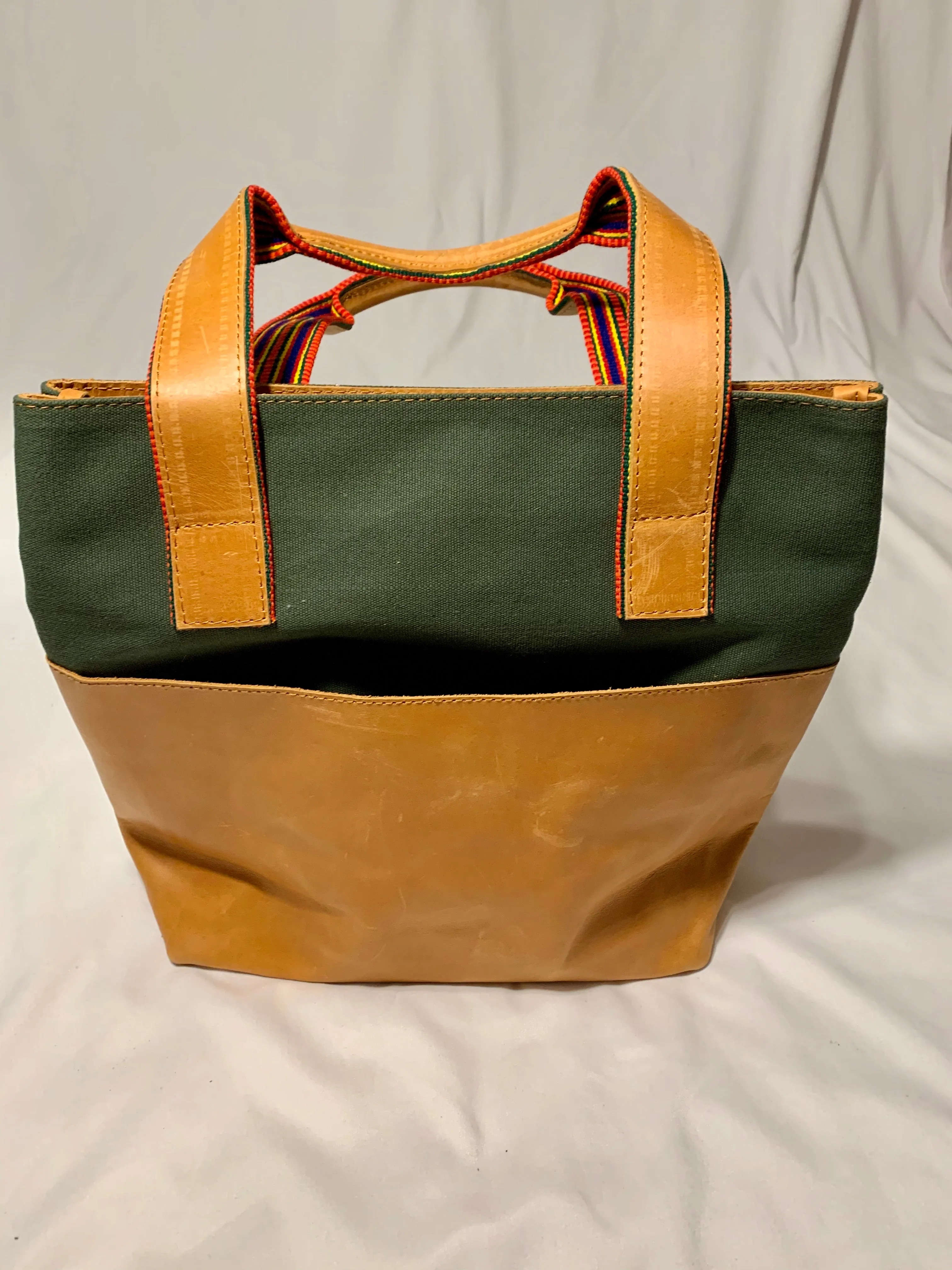 Mixed Media Genuine Leather Tote Bag