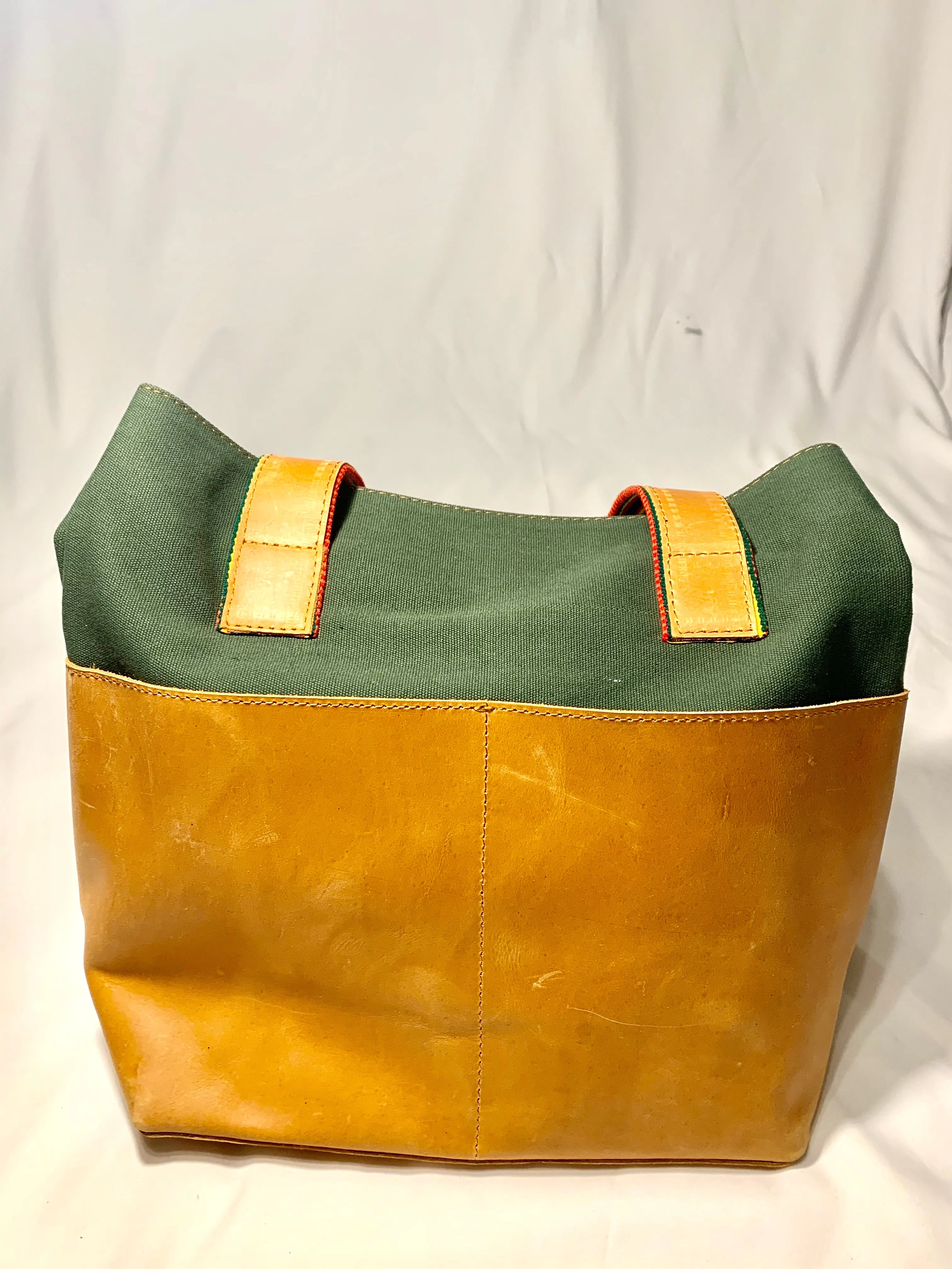 Mixed Media Genuine Leather Tote Bag