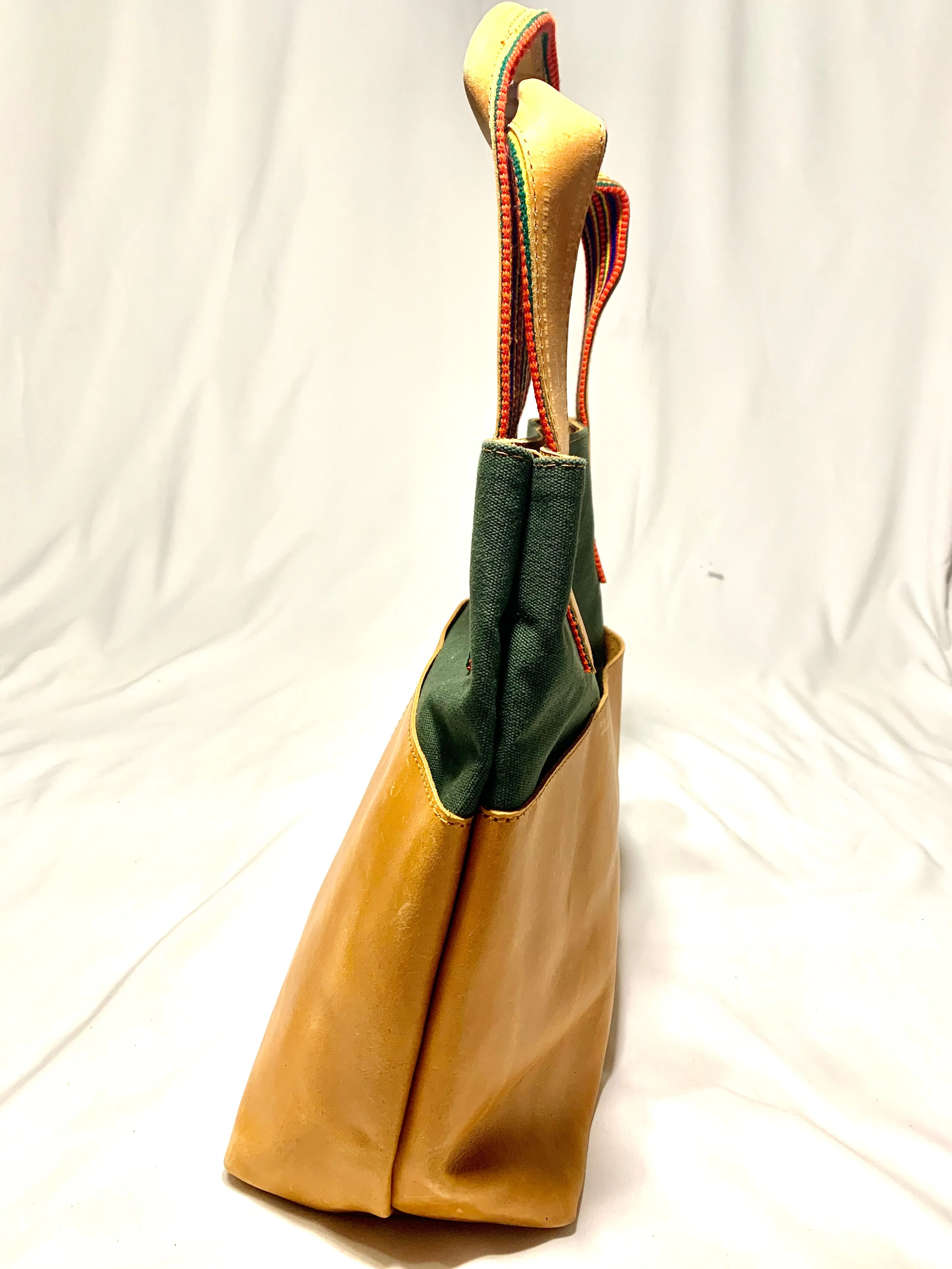 Mixed Media Genuine Leather Tote Bag