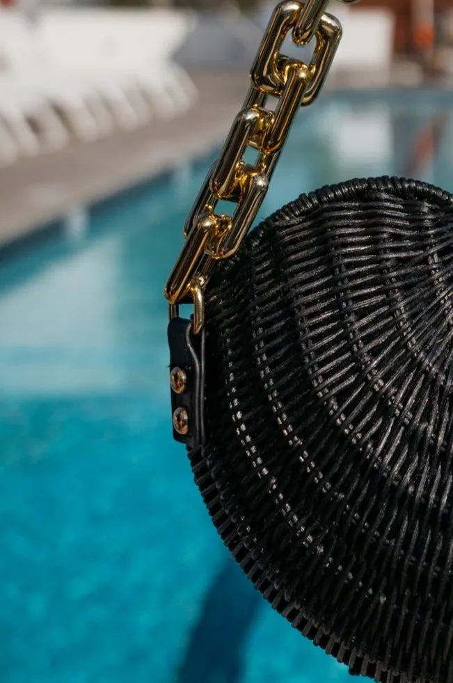 Moon Shell Purse in Black Wicker