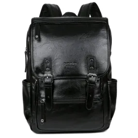 Multi Front Pocket Double Belt Leather Backpack