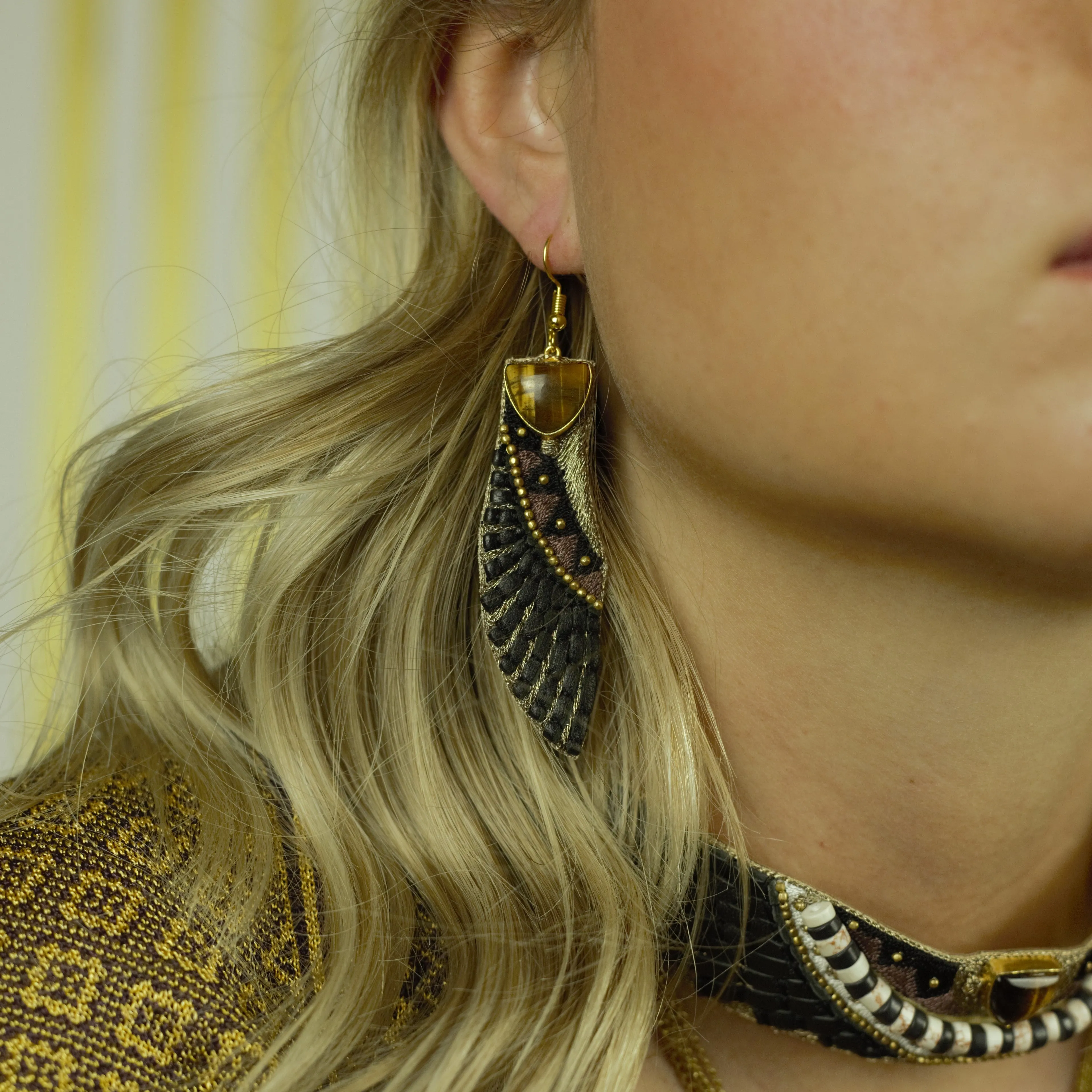 Nahua Chems Earrings - Black Tigers Eye