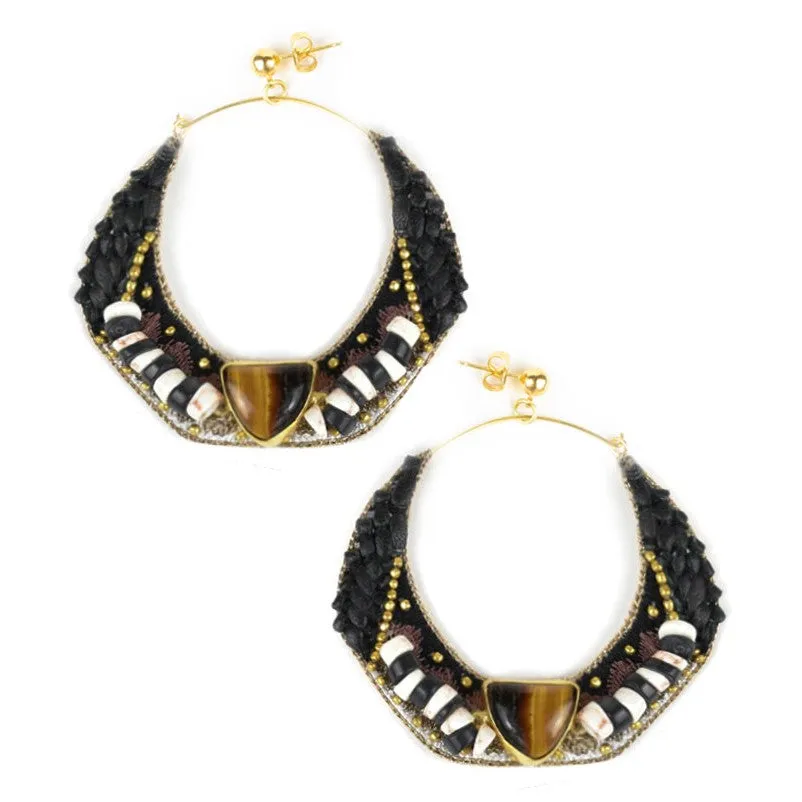 Nahua Cheri Earrings - Black Tigers Eye