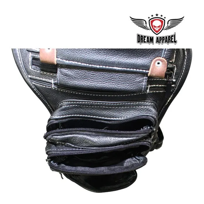 Naked Cowhide Leather Thigh Bag W/ Gun Pocket - Black & Touch Of Dark Brown