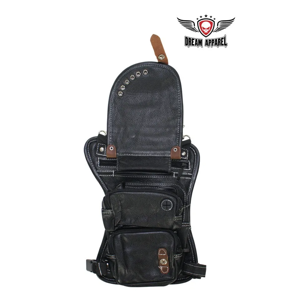 Naked Cowhide Leather Thigh Bag W/ Gun Pocket - Black & Touch Of Dark Brown