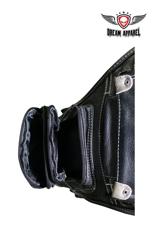 Naked Cowhide Leather Thigh Bag W/ Gun Pocket - Black & Touch Of Distressed Brown