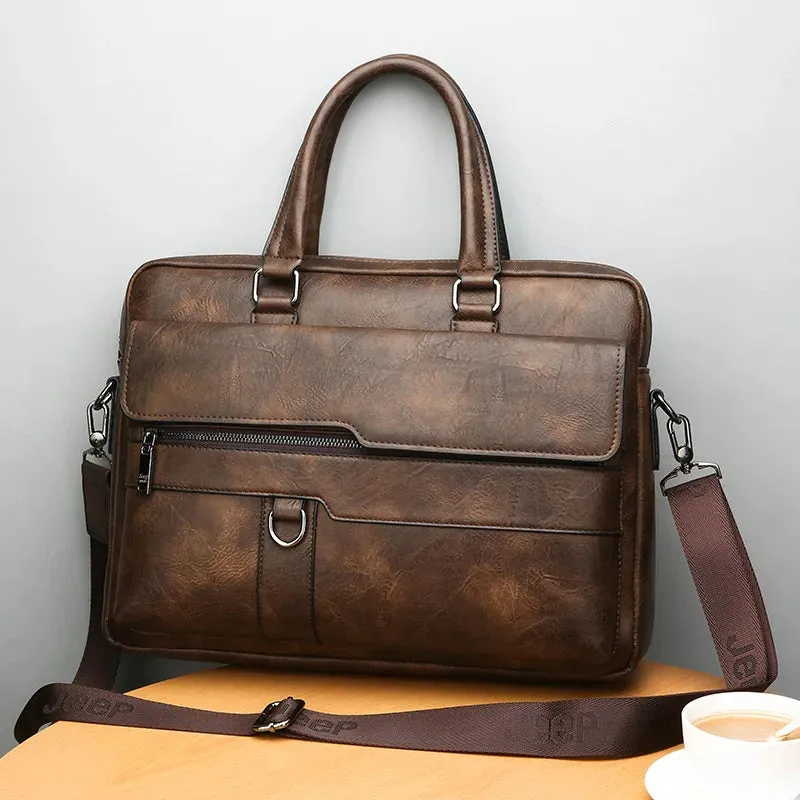 New Men Briefcase Bag Classical Retro PU Leather Luxury Brand Business Handbag Male Crossbody Shoulder Bag Laptop Computer Case