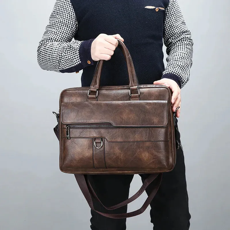 New Men Briefcase Bag Classical Retro PU Leather Luxury Brand Business Handbag Male Crossbody Shoulder Bag Laptop Computer Case