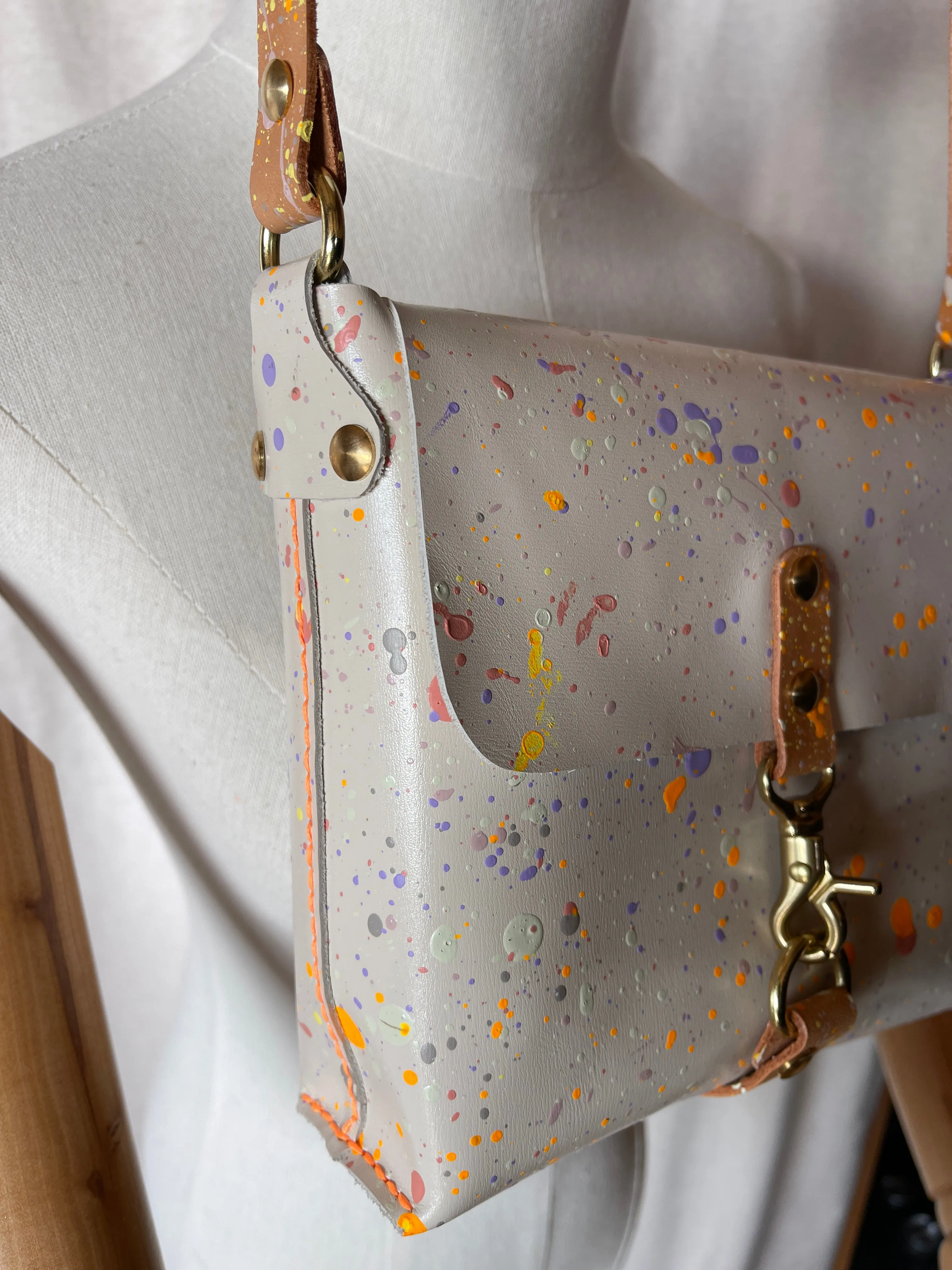 Pastel Splatter Leather Square Flap Shoulder Bag