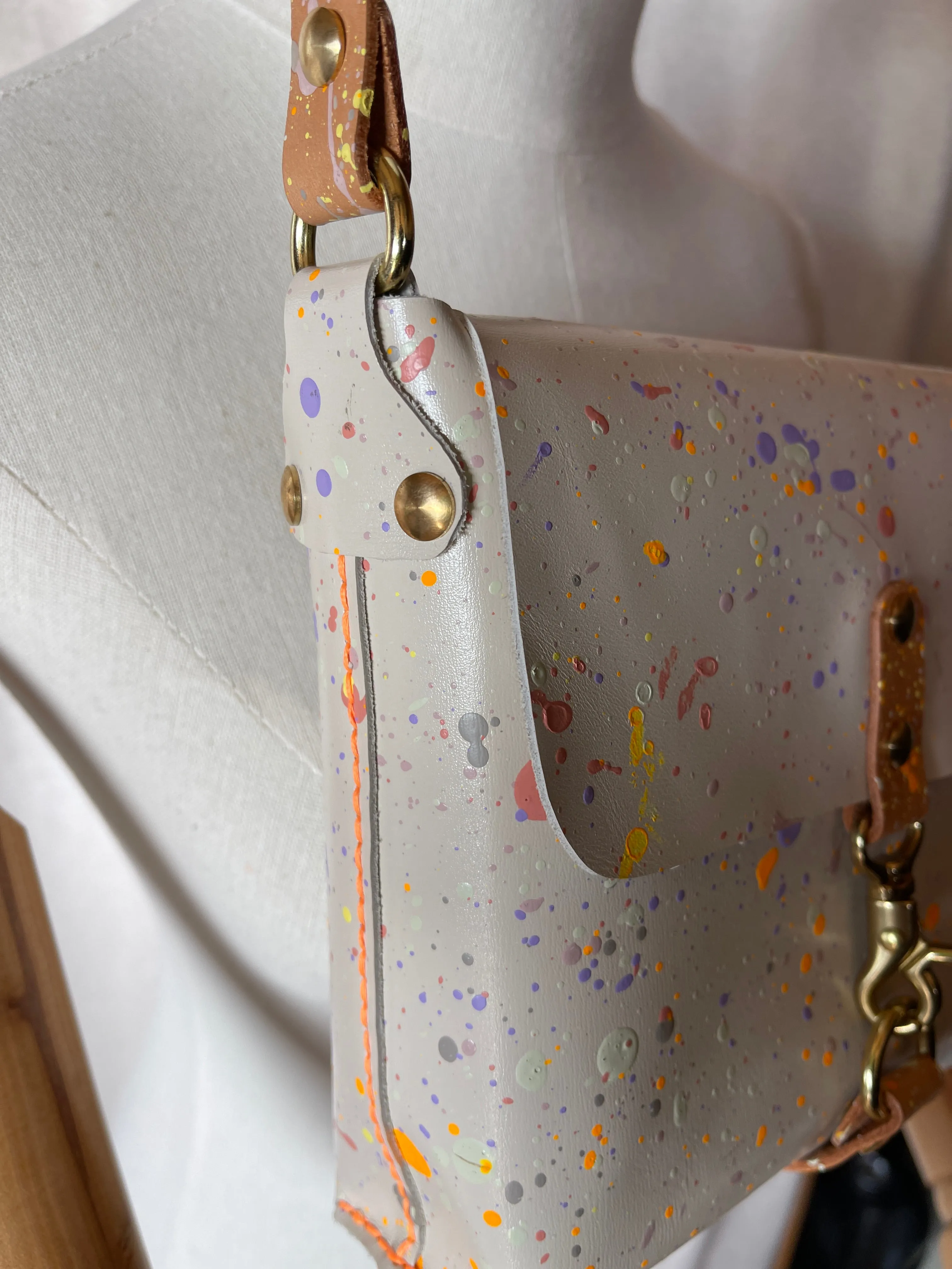 Pastel Splatter Leather Square Flap Shoulder Bag